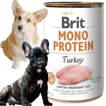 MOKRA KARMA DLA PSA Z INDYKIEM BRIT MONO PROTEIN TURKEY 400G HIPOALERGICZNA