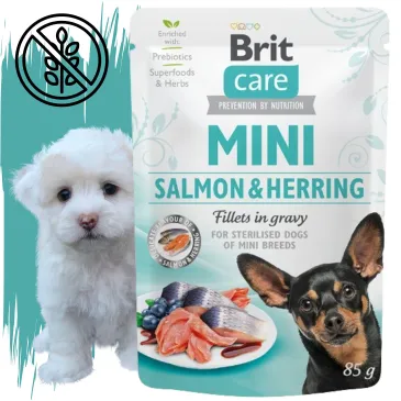 Karma dla psa z łososia i śledzia BRIT CARE MINI POUCH SALMON & HERRING 85G