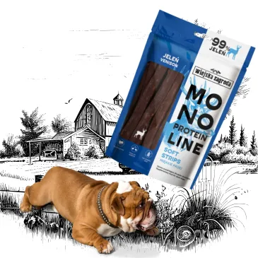 Przysmaki dla psa Monoproteinowe miękkie paski Jeleń 100g Wiejska Zagroda