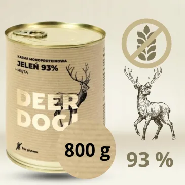 Mokra karma dla psa Deer Dog JELEŃ + MIĘTA puszka 800 G PREMIUM 93% MIĘSA