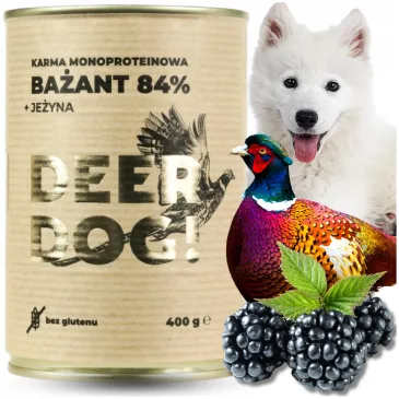 Mokra karma dla psa Deer Dog BAŻANT Z JEŻYNĄ puszka 400 G PREMIUM 84% MIĘSA