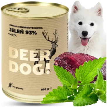Mokra karma dla psa Deer Dog JELEŃ + MIĘTA puszka 800 G PREMIUM 93% MIĘSA