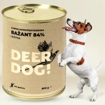 Mokra karma dla psa Deer Dog BAŻANT Z JEŻYNĄ puszka 800 G PREMIUM 84% MIĘSA