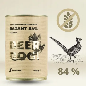 Mokra karma dla psa Deer Dog BAŻANT Z JEŻYNĄ puszka 400 G PREMIUM 84% MIĘSA