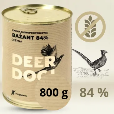 Mokra karma dla psa Deer Dog BAŻANT Z JEŻYNĄ puszka 800 G PREMIUM 84% MIĘSA