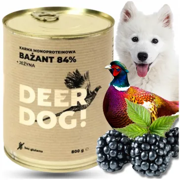 Mokra karma dla psa Deer Dog BAŻANT Z JEŻYNĄ puszka 800 G PREMIUM 84% MIĘSA